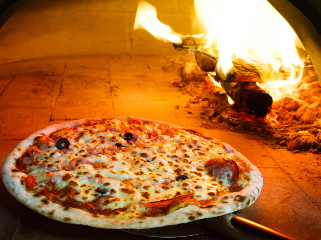 pizza in a firewood oven